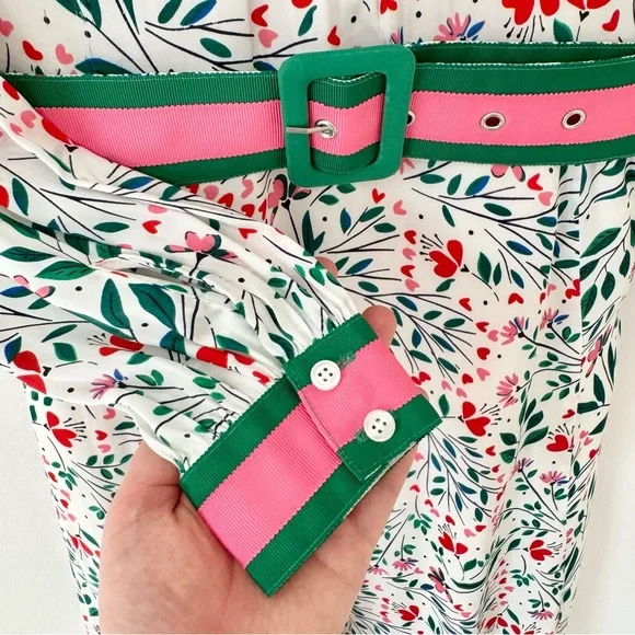 Boden Victoria Midi Dress in Floral Garden Party, Contrasting Belt Size 10 - Picture 8 of 16
